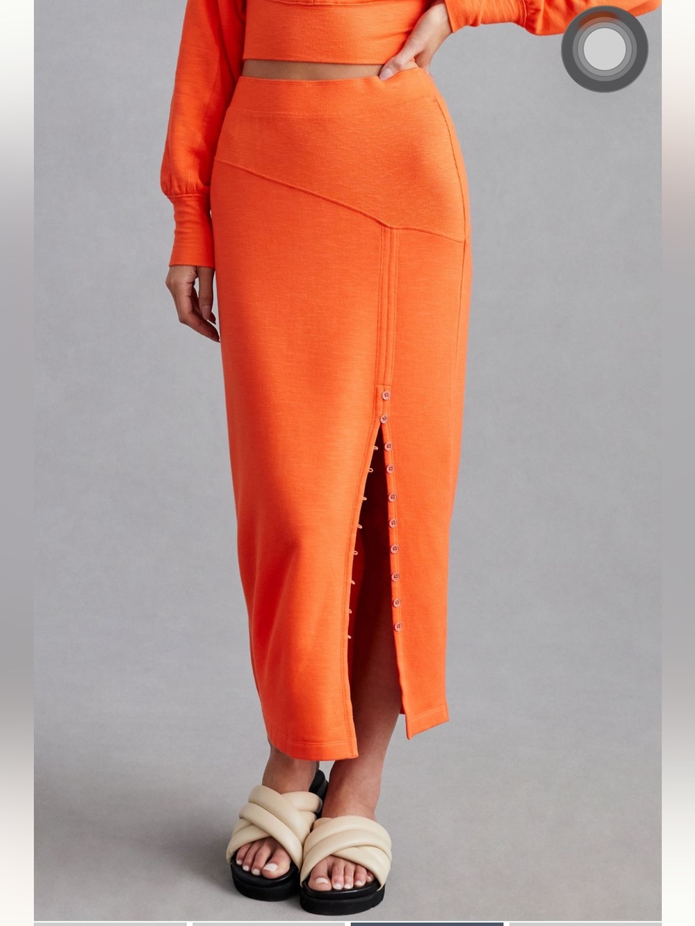 Anthropologie Daily Practice Orange Button-Slit Midi Skirt